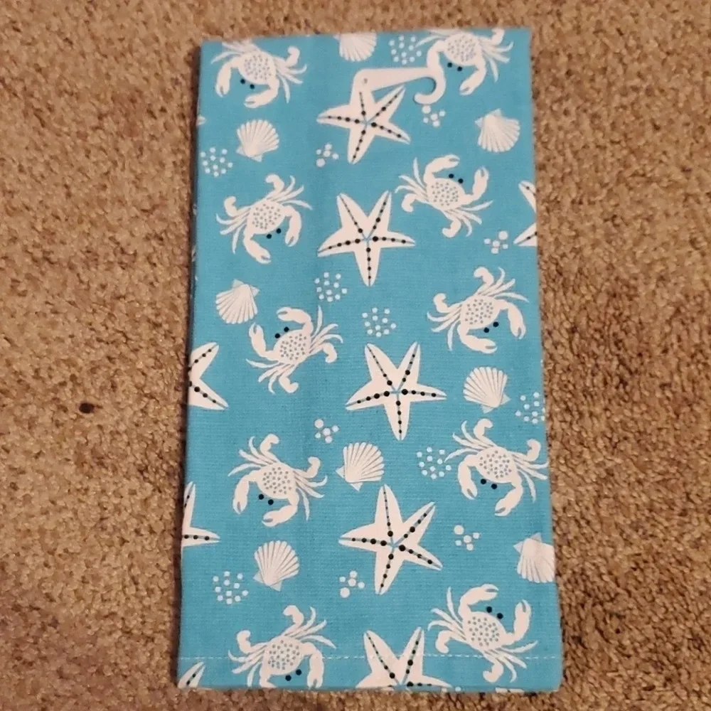 Kitchen PEVA Tablecloth & Kitchen Towel Sealife Beach 70 in. Round